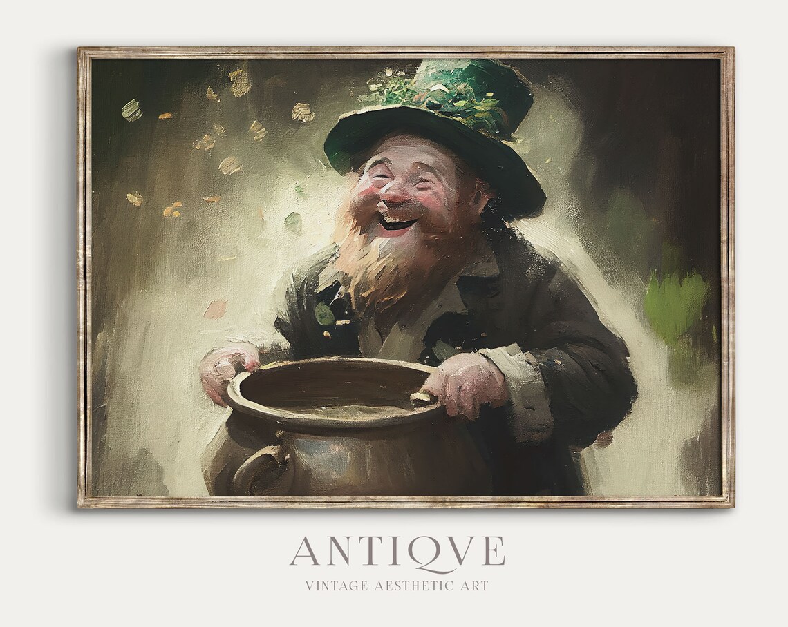 Irish Vintage Leprechaun With Pot Of Gold Art Print