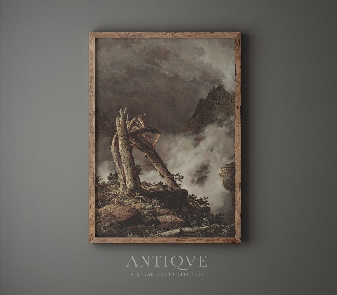 Storm Struck Tree On Rocky Crag Moody Antique Landscape Poster - Image 4