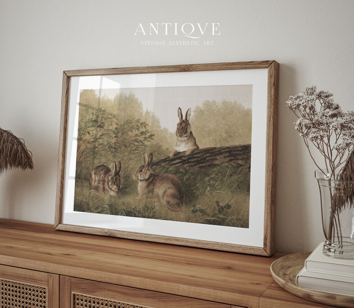 Vintage Country Brown Bunnies Easter Art Print - Image 3