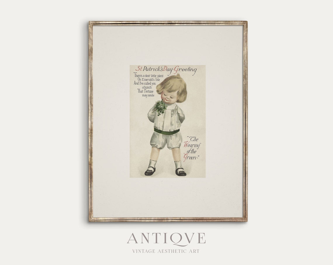 Vintage St Patrick's Day Greeting Card Child with Shamrocks Poster - Image 2