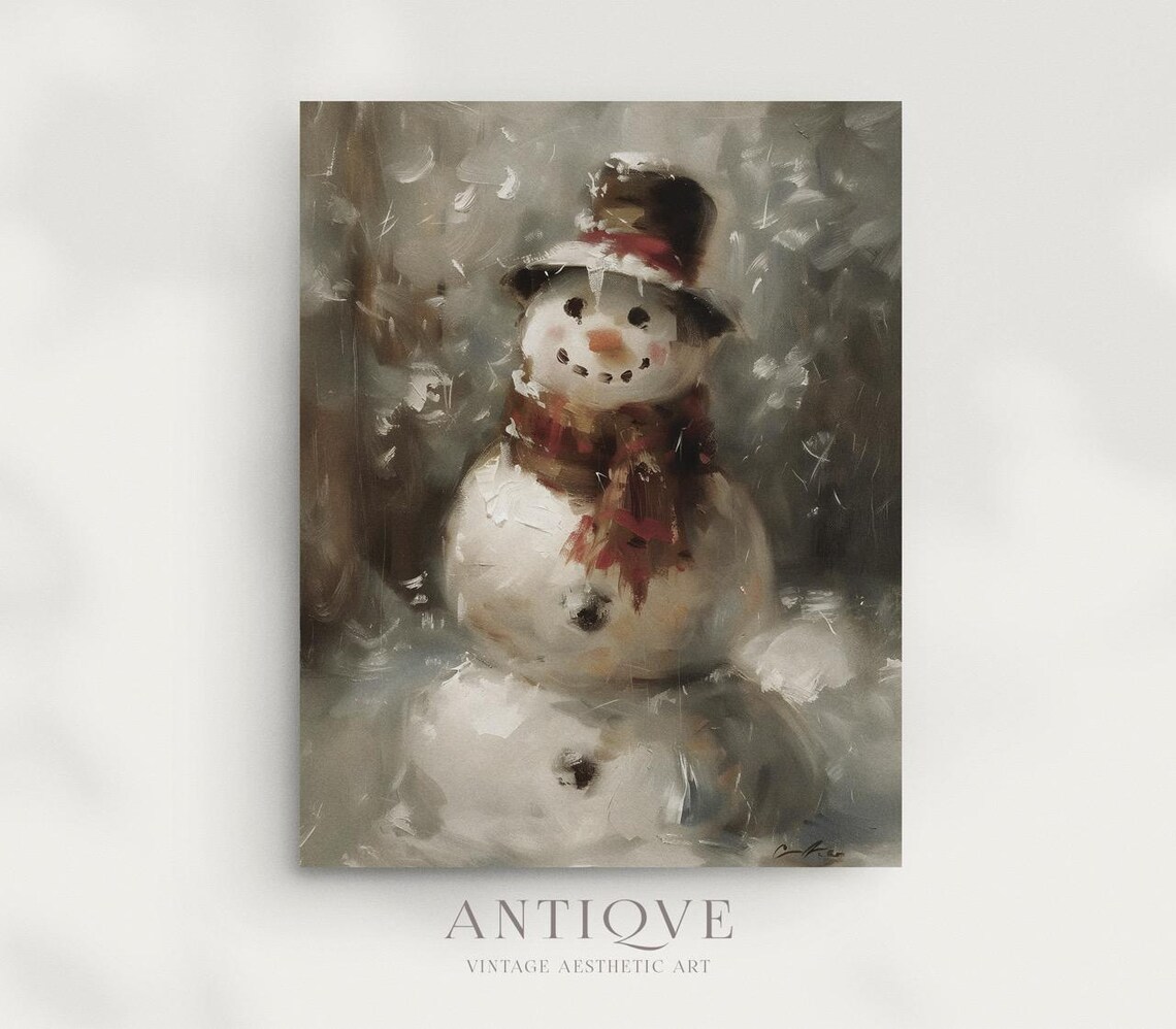 Snowman Christmas Painting, Rustic Farmhouse Art Print - Image 2