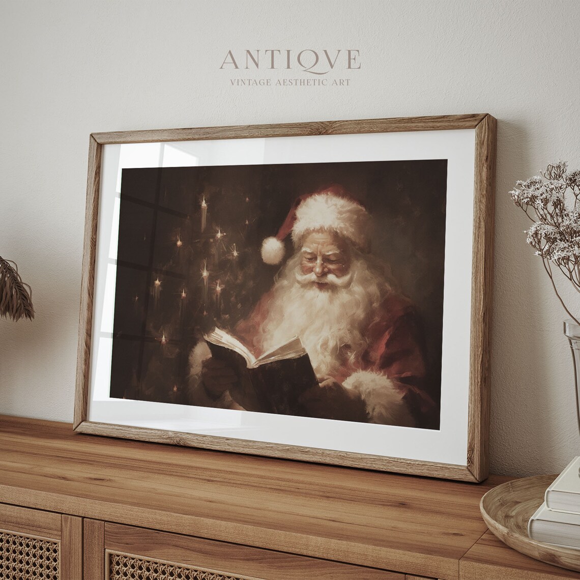 Santa Claus Reading Poster, Moody Vintage Christmas Decor - Image 2
