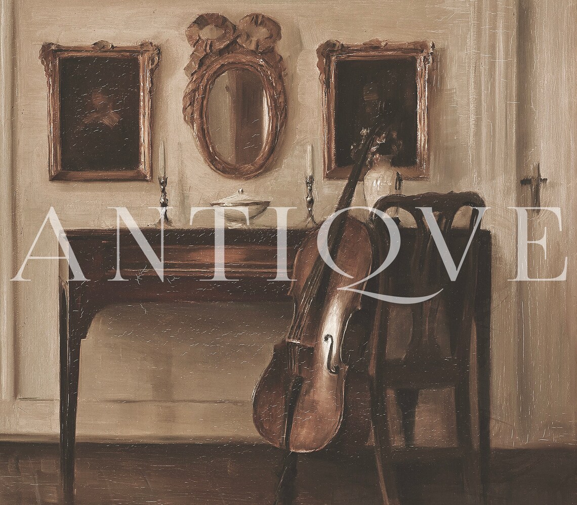 European Elegant Interiors, Cello and Ornate Frames Art Print - Image 2