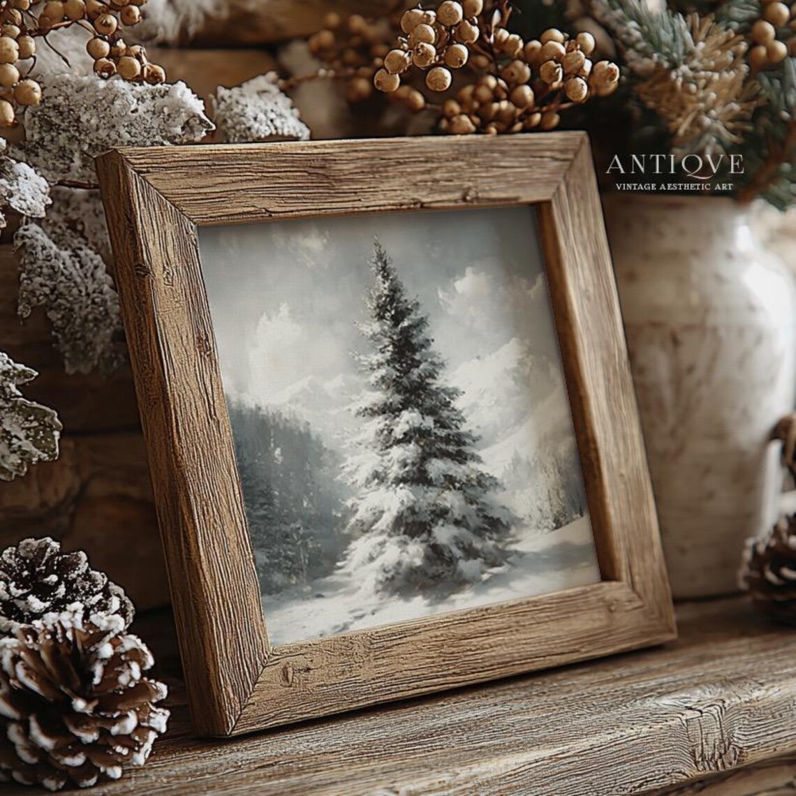 Fir Tree Painting Print, Snow-Covered Farmhouse Decor - Image 3