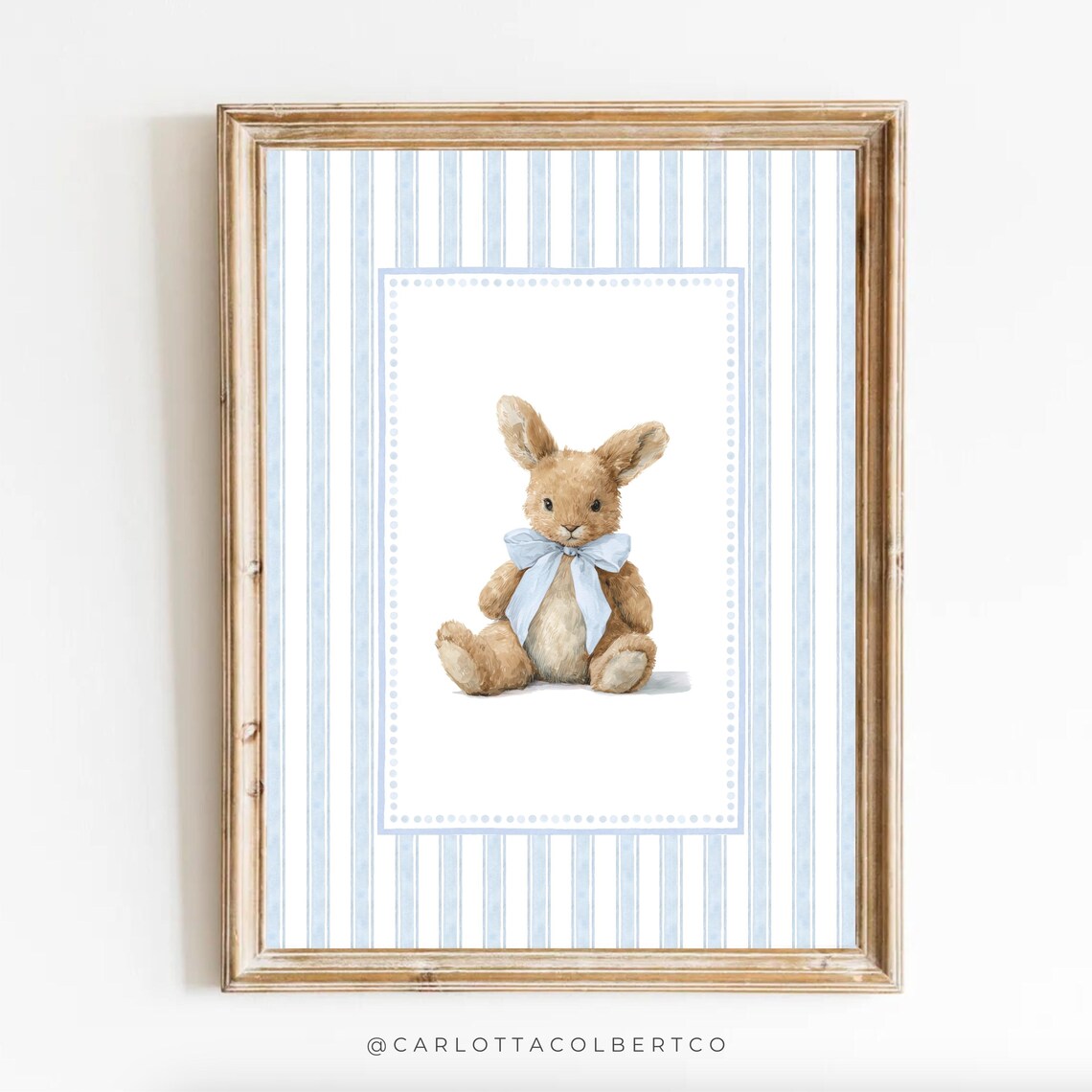 Blue Boy Nursery Art Bunny Vintage Decor Grandmillennial Cute Rabbit Poster Baby Room