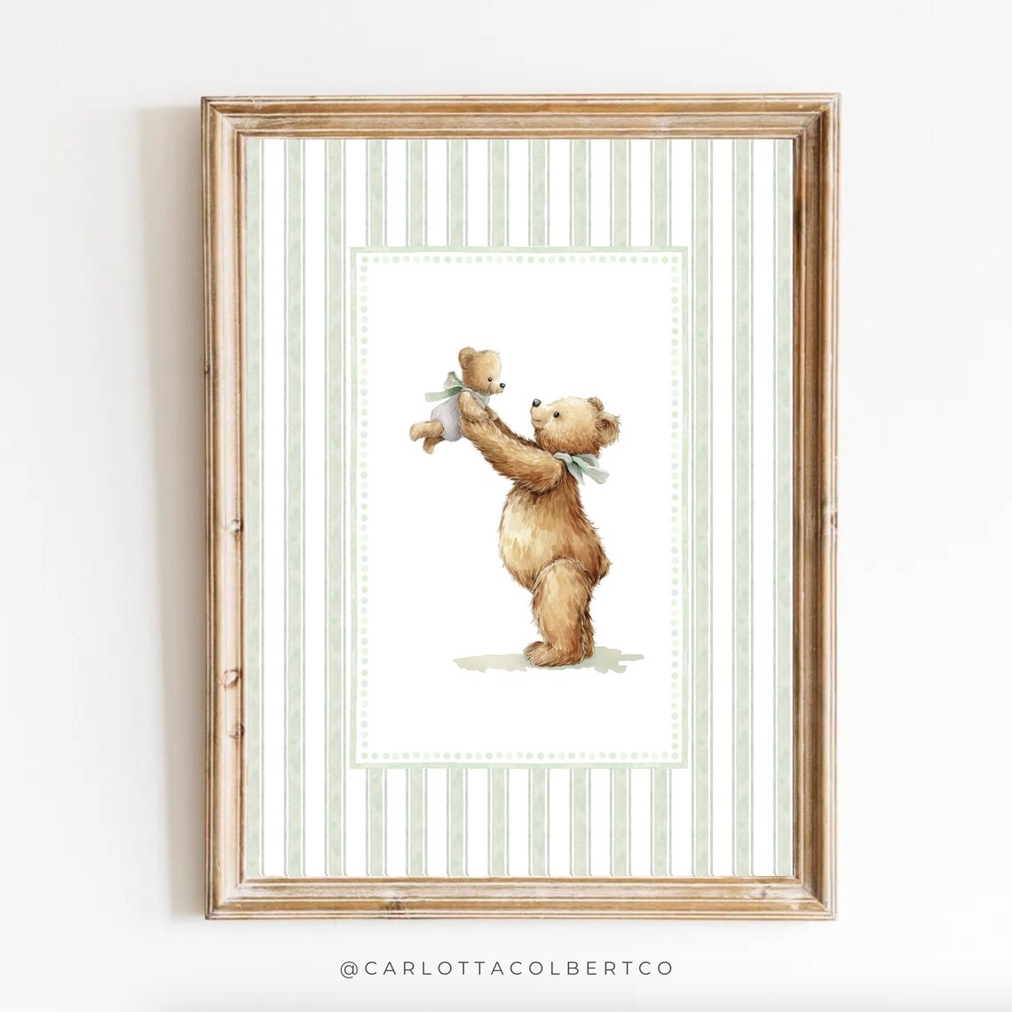 Bear Nursery Art Vintage Sage Green Boy Decor Grandmillennial Teddy Poster Baby