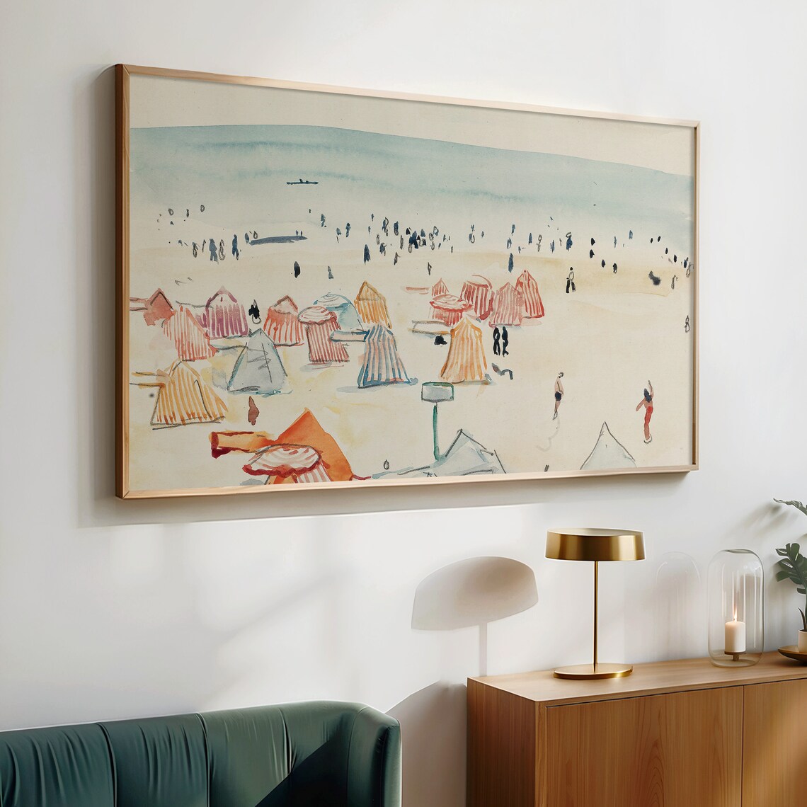 Colorful Beach Tents Seaside Watercolor Summer Shoreline Poster - Image 3