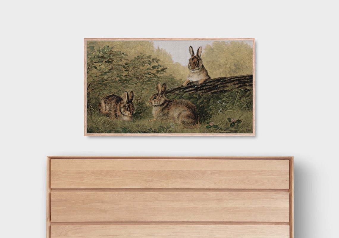 Vintage Rabbit Painting, Easter Art - Image 2