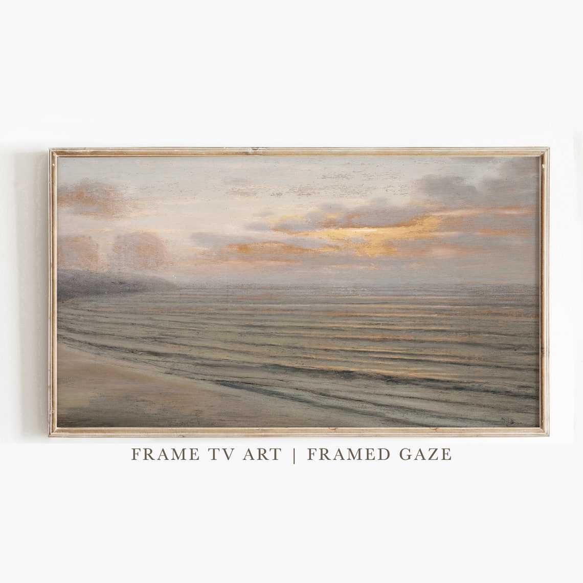 Blush Gold Sunset Seascape Dramatic Clouds Vintage Ocean Poster