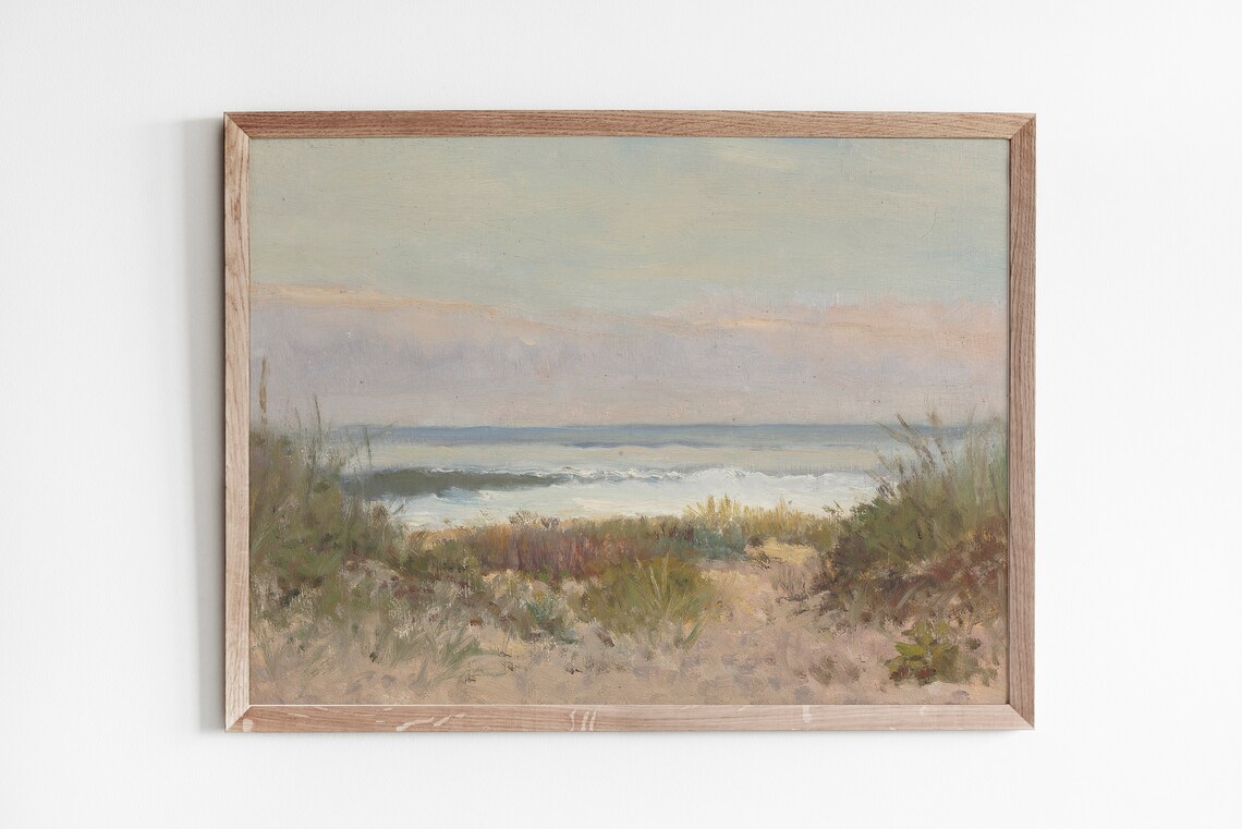 Vintage Beach Dune Grass Soft Surf Morning Impressionist Coastal Painting Poster - Image 4
