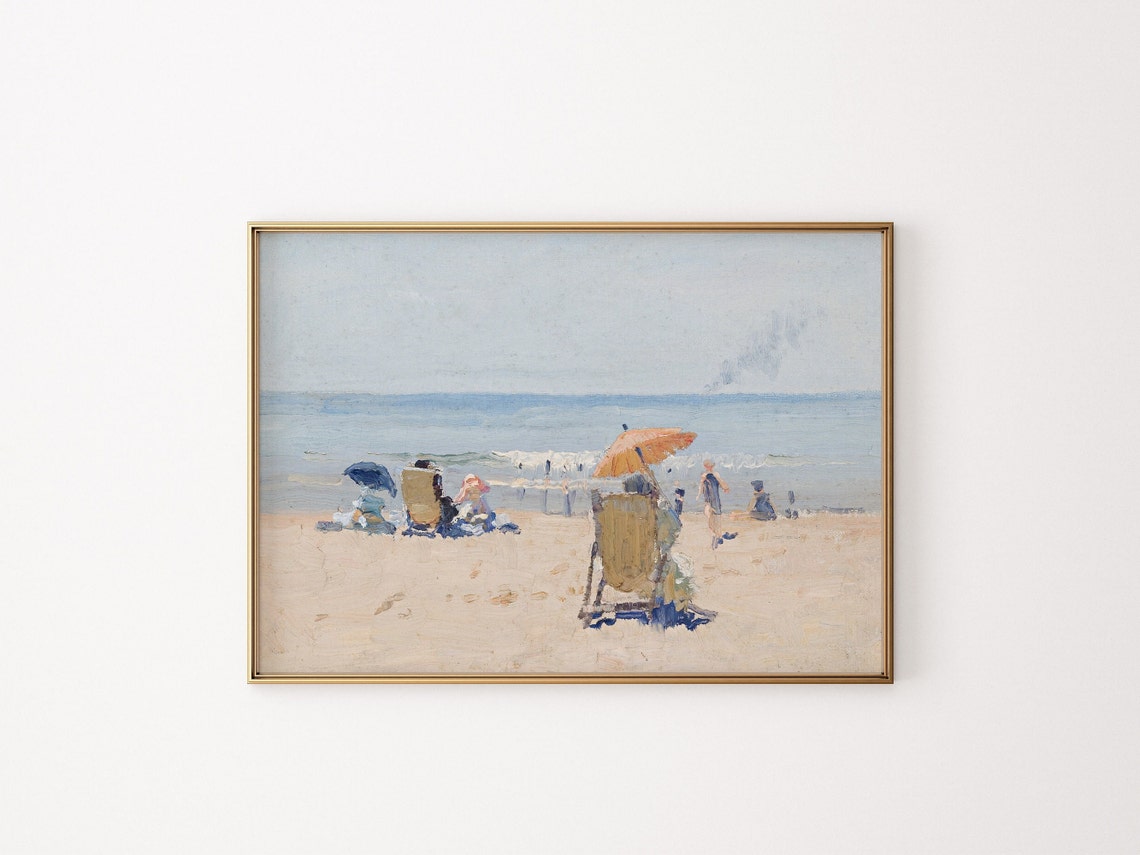 Sunny Beach Day Impressionist Seaside Painting Umbrellas Ocean Poster - Image 2