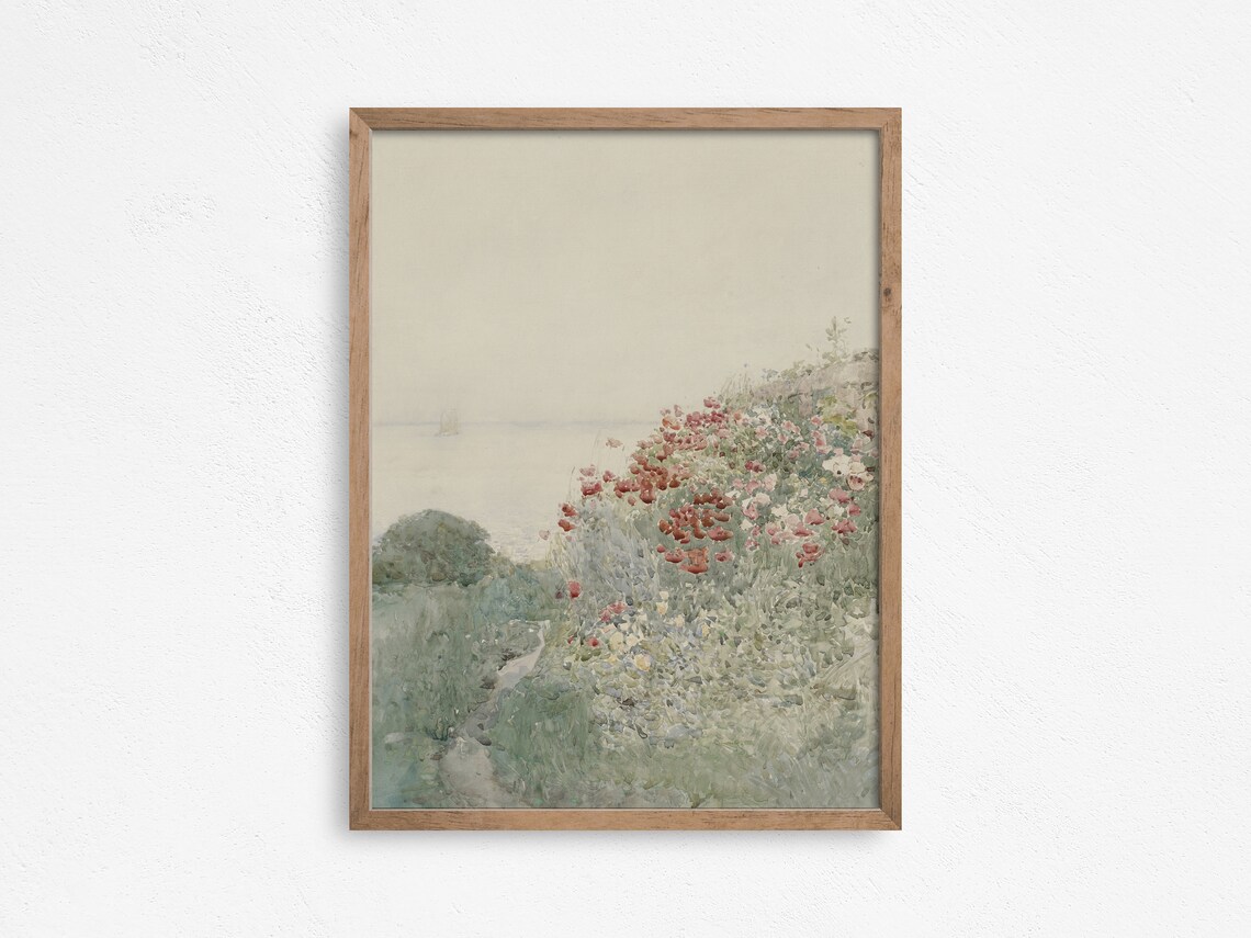 Poppy Flowers Pale Coastal Cliff Watercolor Floral Art Poster - Image 4