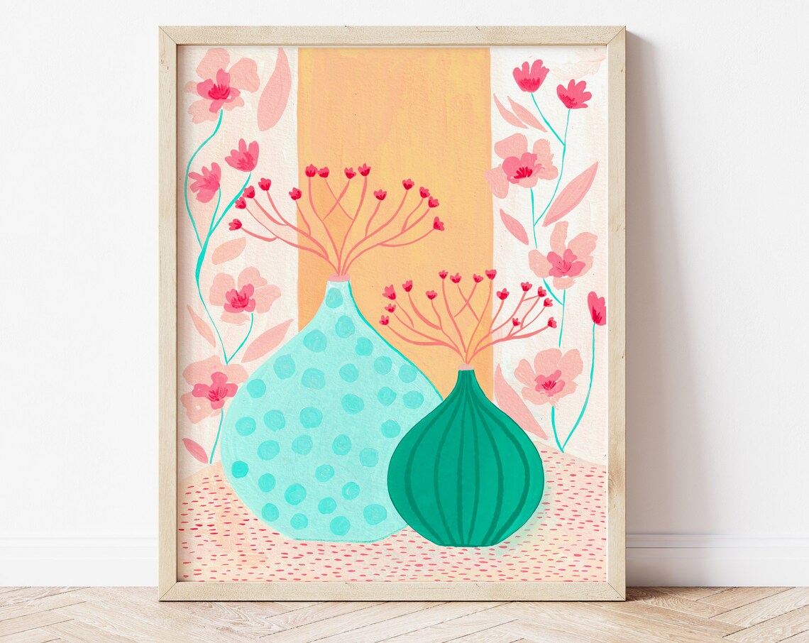 Floral Vase Botanical Art Print, Boho Houseplant Decor
