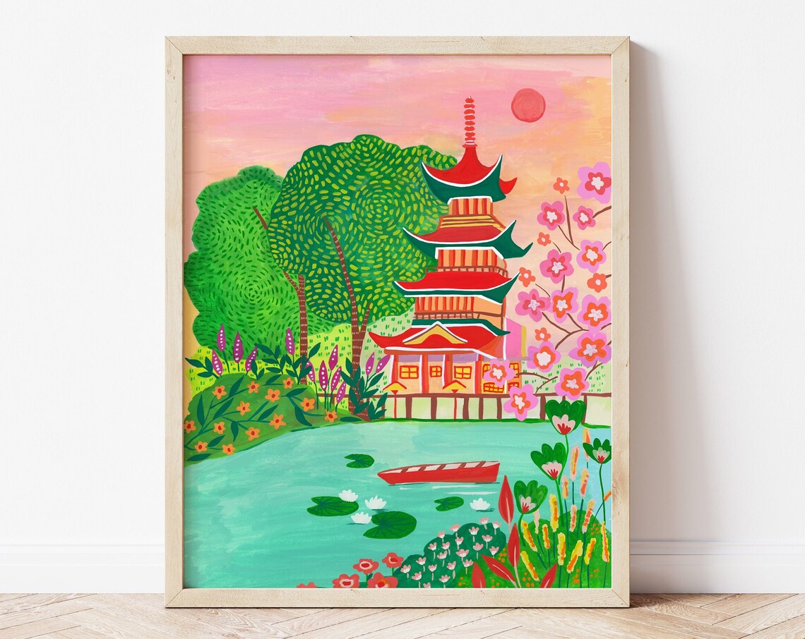 Tokyo Japanese Temple Travel Poster, Christmas Gift