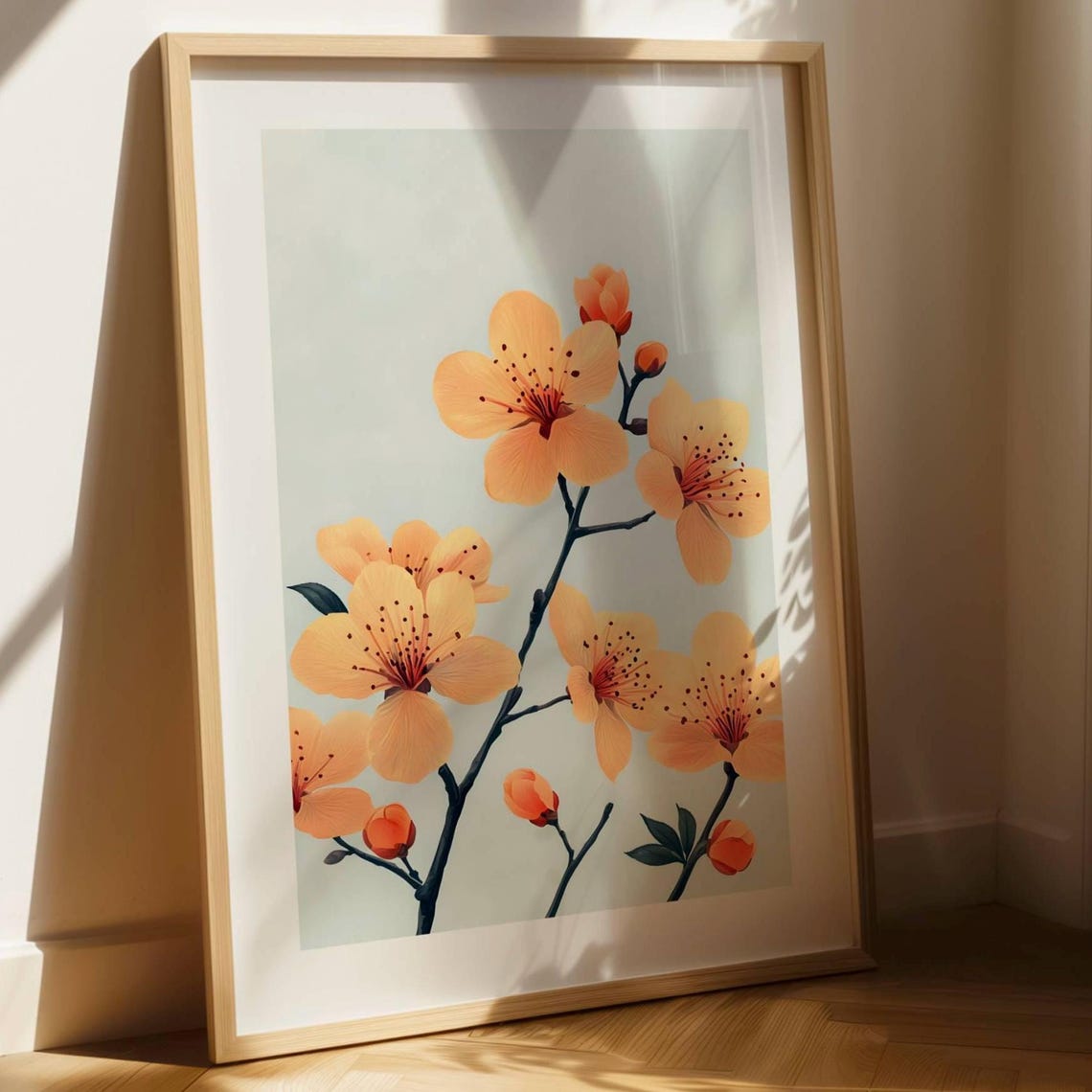 Peach Cherry Blossom Branch Delicate Floral Botanical Art Poster