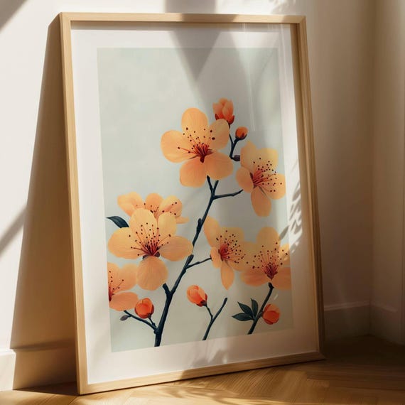 Cherry Blossom Wall Art Elegant Botanical Floral Print Nature Minimalist Decor