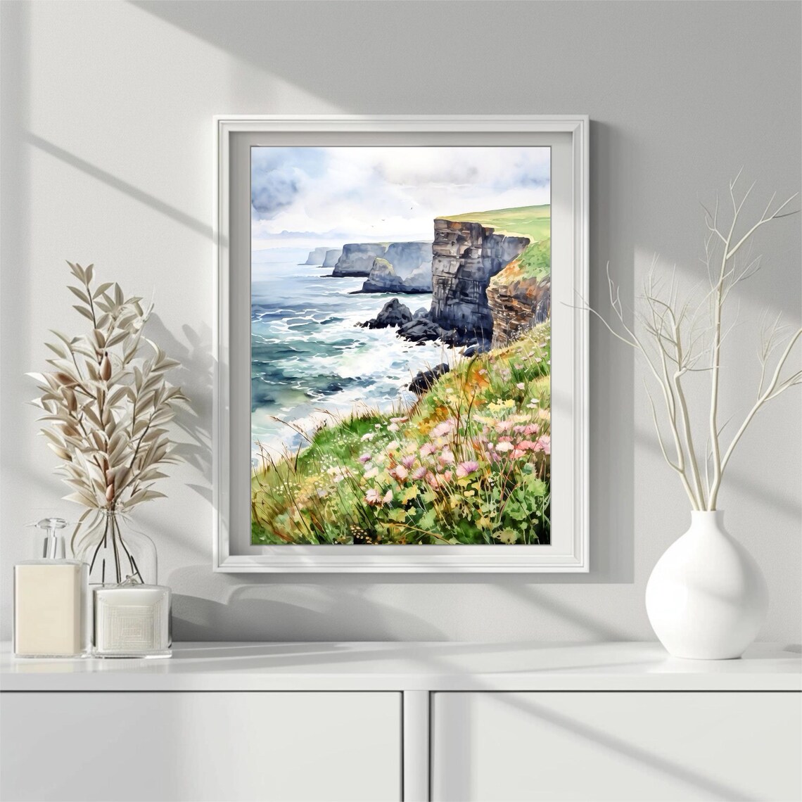 Irish Cliffside Scene Watercolor Art Print, Home Decor - Image 2