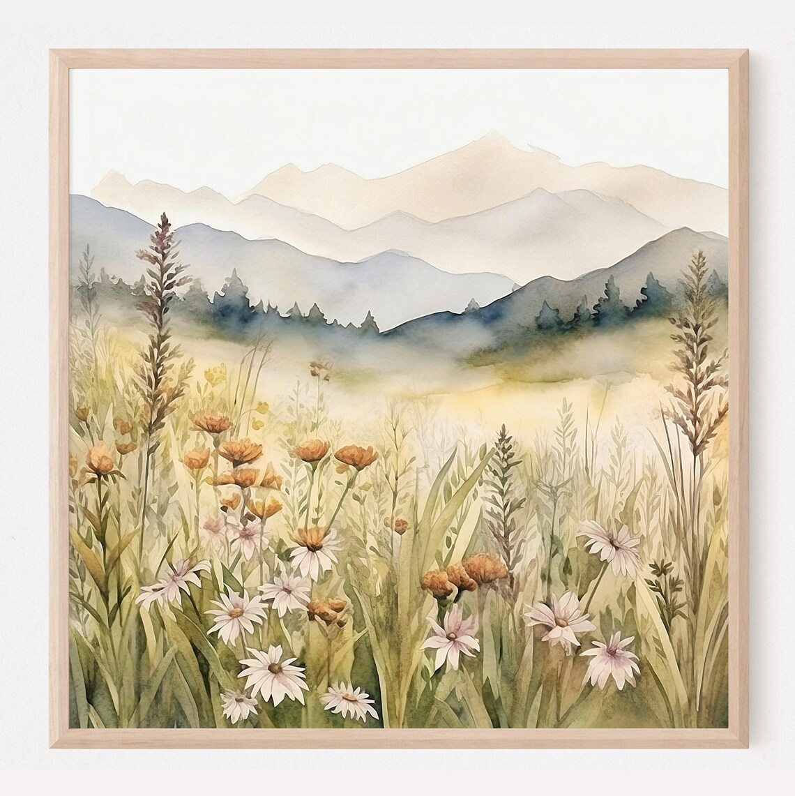 Wildflowers Mountain Print, Colorado Watercolor Landscape