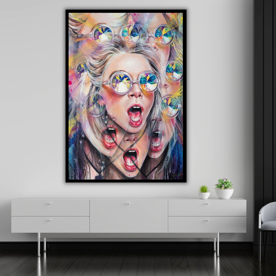 Psychedelic Woman With Kaleidoscope Glasses Pop Art Portrait Wall Print - Image 3