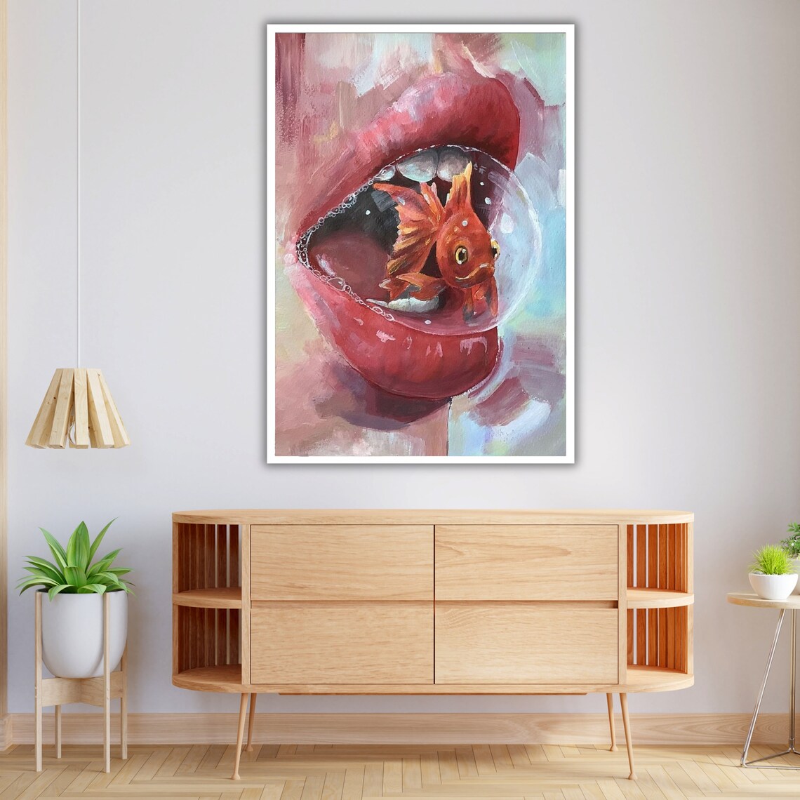 Fish In Mouth Wall Art Surreal Ready To Hang Fish Artwork Nautical Decor Ocean Theme Art - Image 4