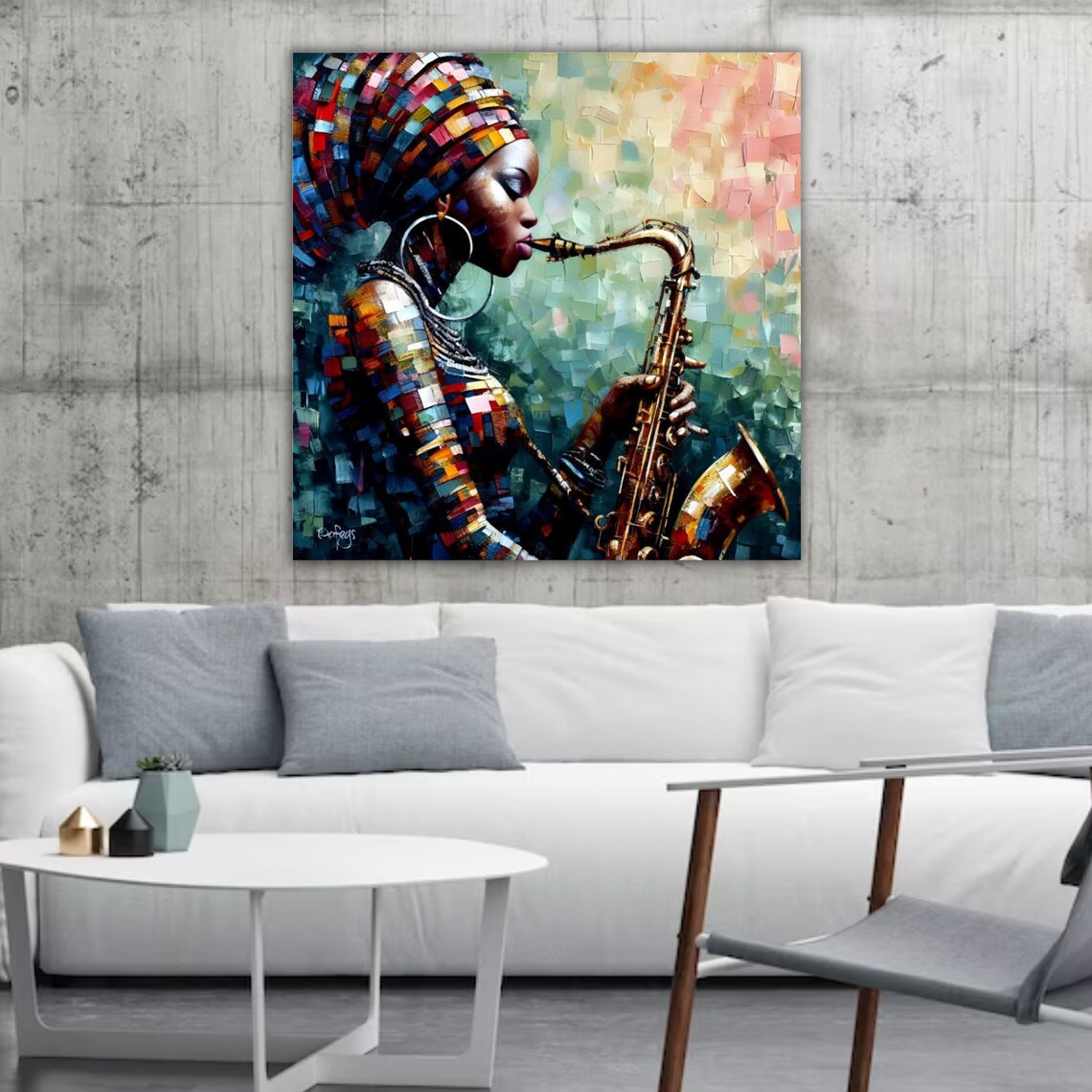 African Woman Playing Saxophone Art Jazz Music Wall Decor Ready To Hang - Image 5