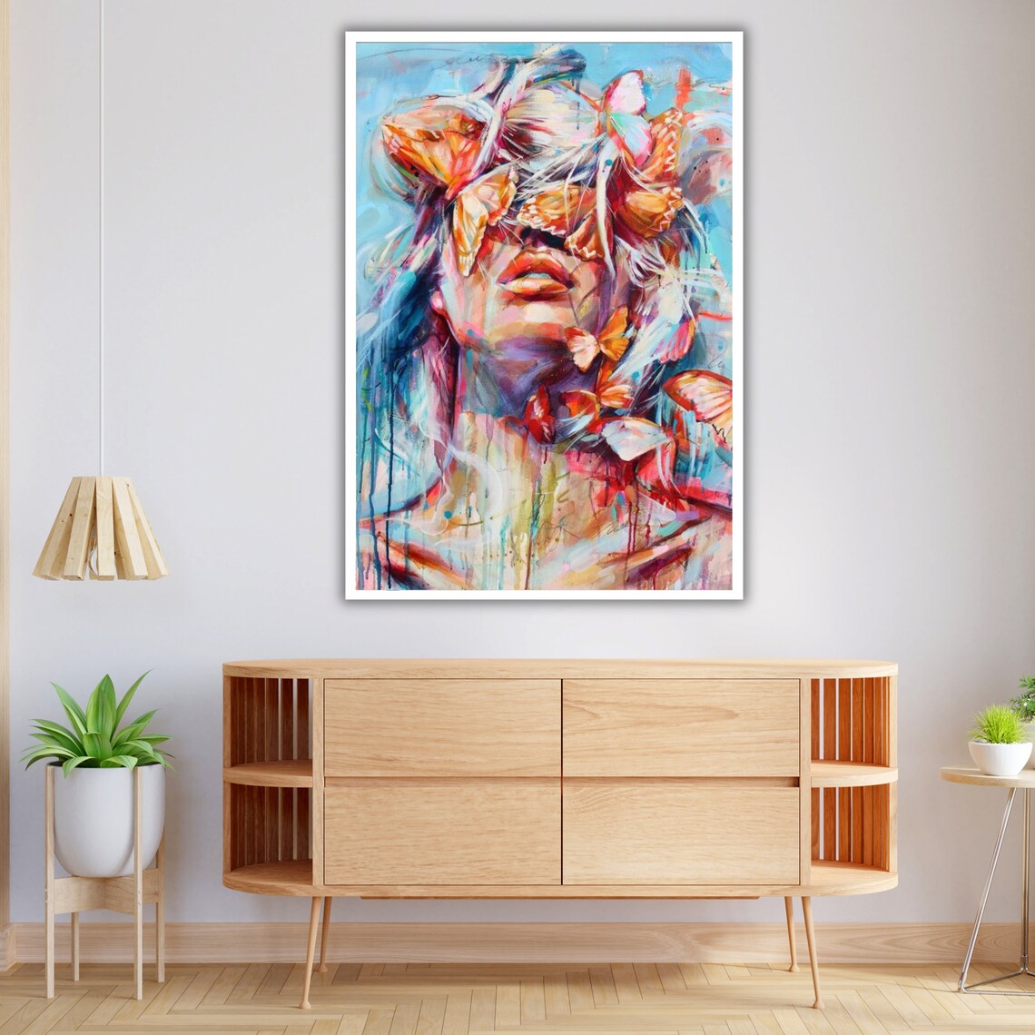 Dreamy Woman Face With Butterflies Watercolor Floral Art Wall Poster - Image 4