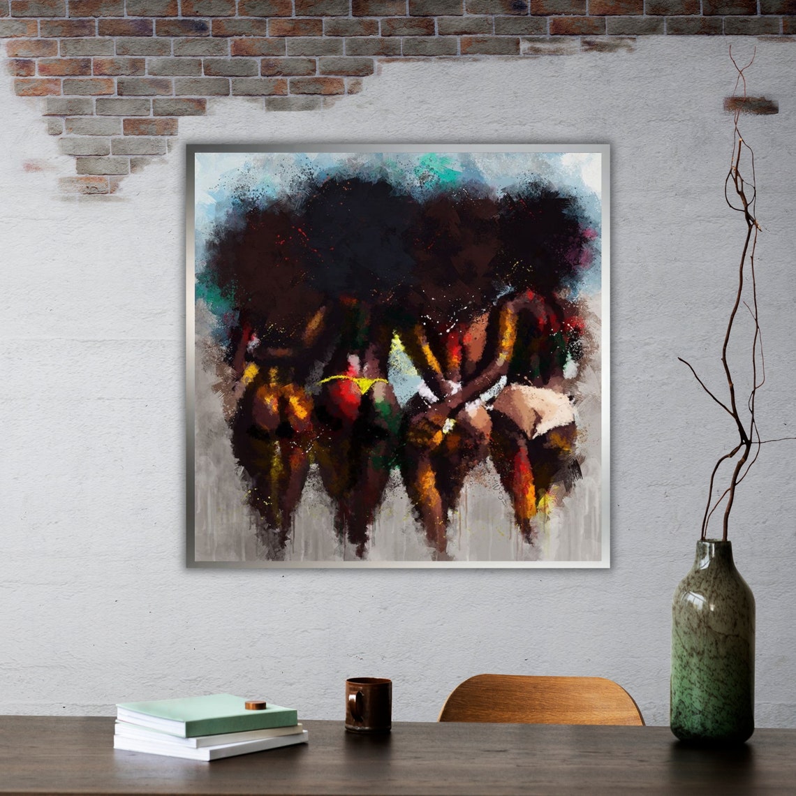 Four Women Walking Away Beach Swimsuits Colorful Splash Art Print - Image 2