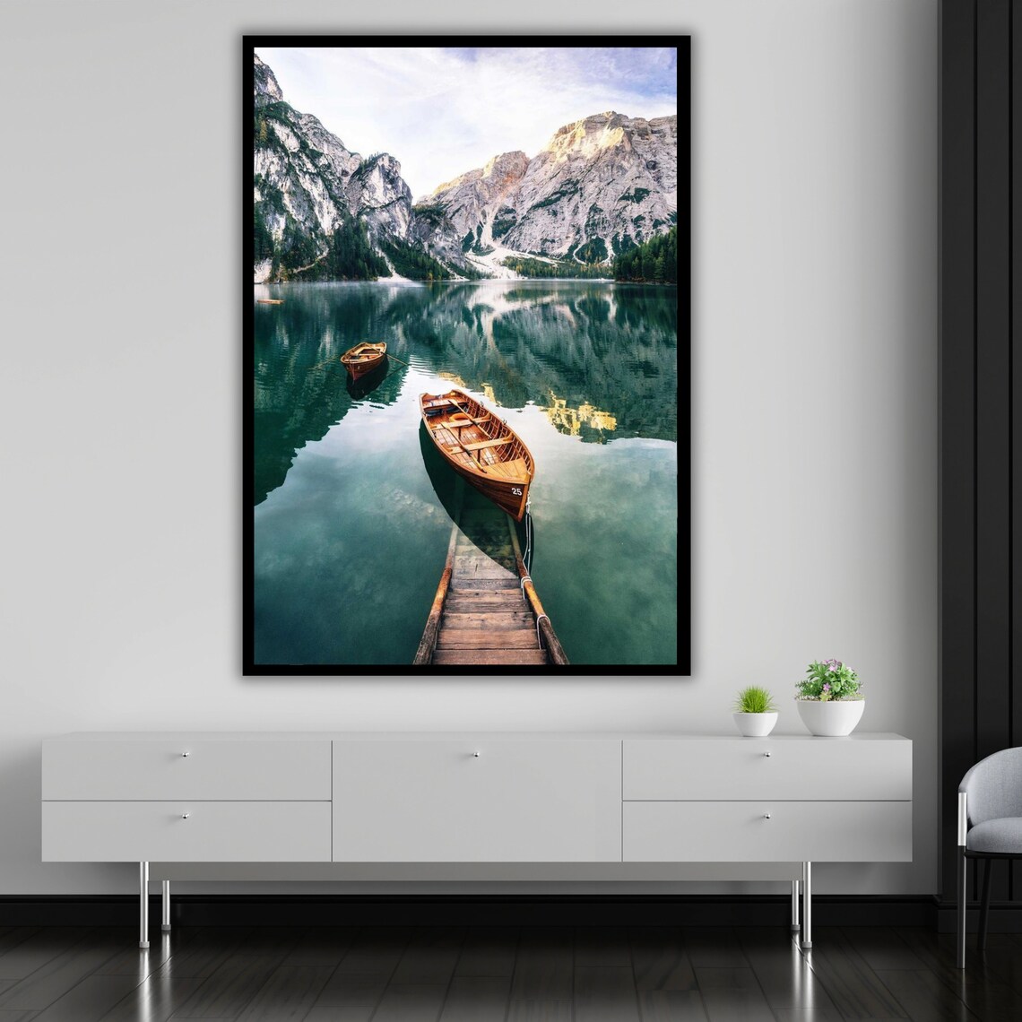 Lago Di Braies Italy Wooden Boats Emerald Lake Dolomites Travel Poster - Image 5