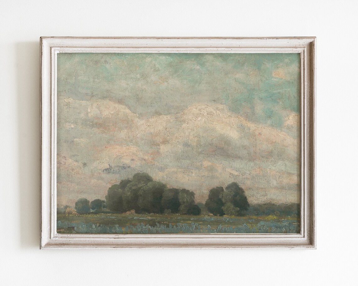 French Country Meadow Landscape Art Print, Vintage