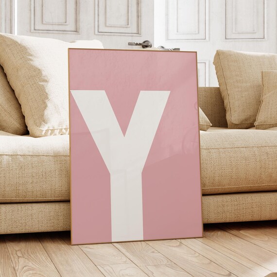 Pink Letter Y Big Bold Initial Alphabet Nursery Wall Decor Print