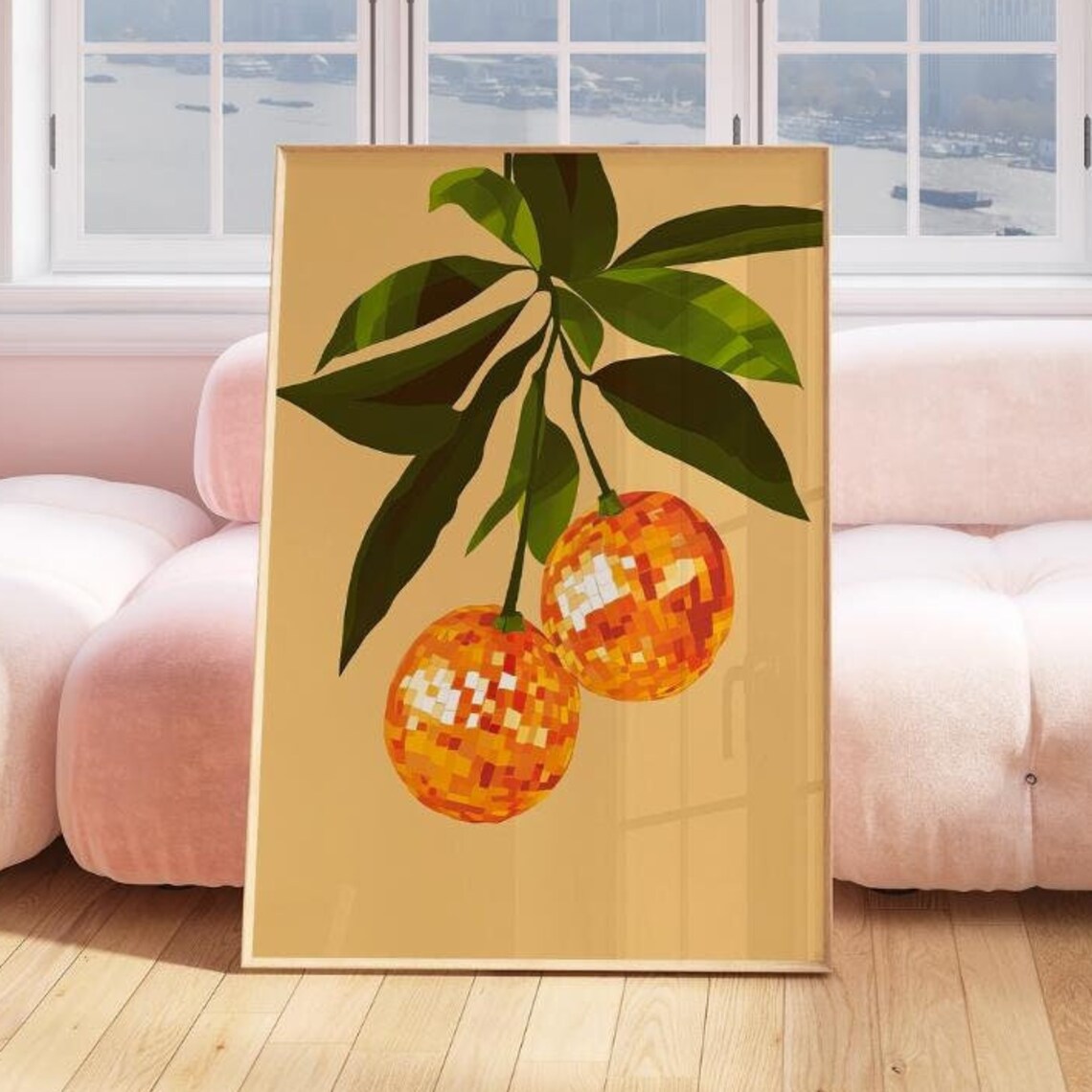 Retro Orange Disco Ball Poster, Funky Citrus Decor
