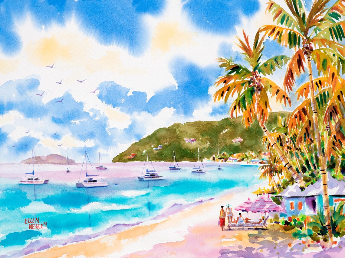 Tortola Cane Garden Bay BVI Watercolor Art Print
