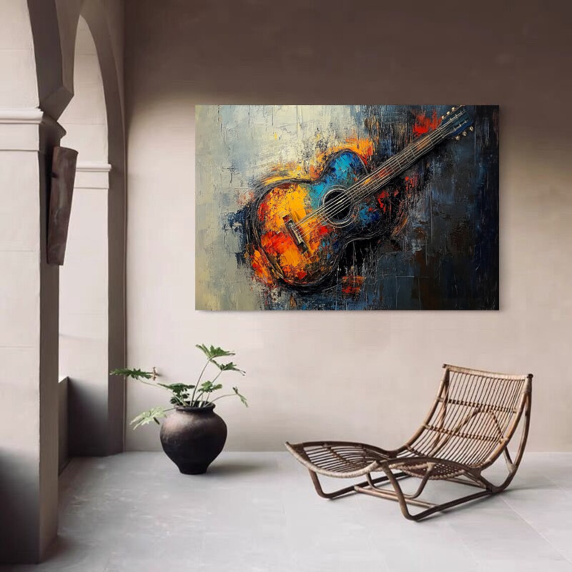 Vibrant Flaming Acoustic Guitar Music Lover Wall Decor Poster - Image 3