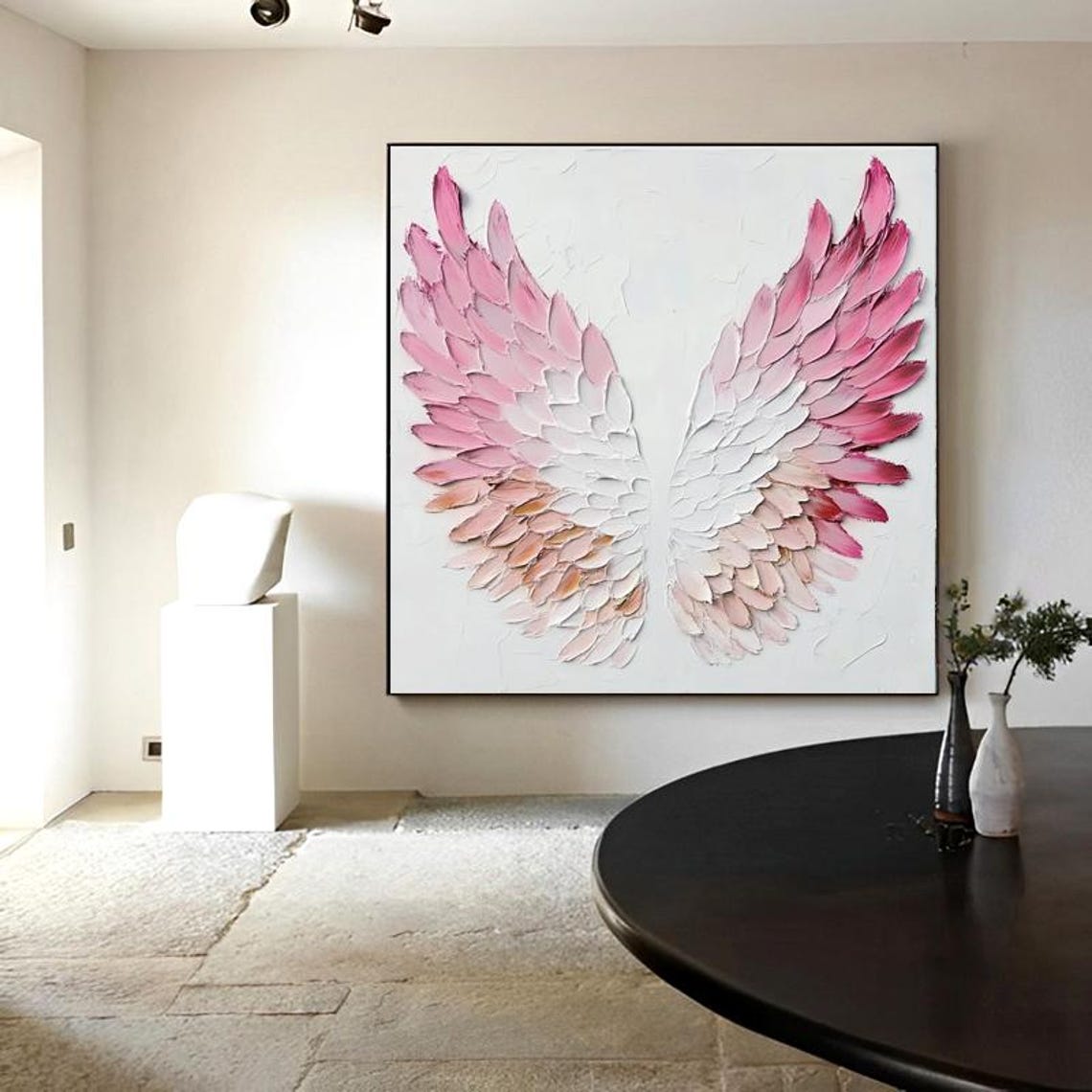 Blush Pink Angel Wings Minimalist Modern Artwork Canvas Poster - Image 4