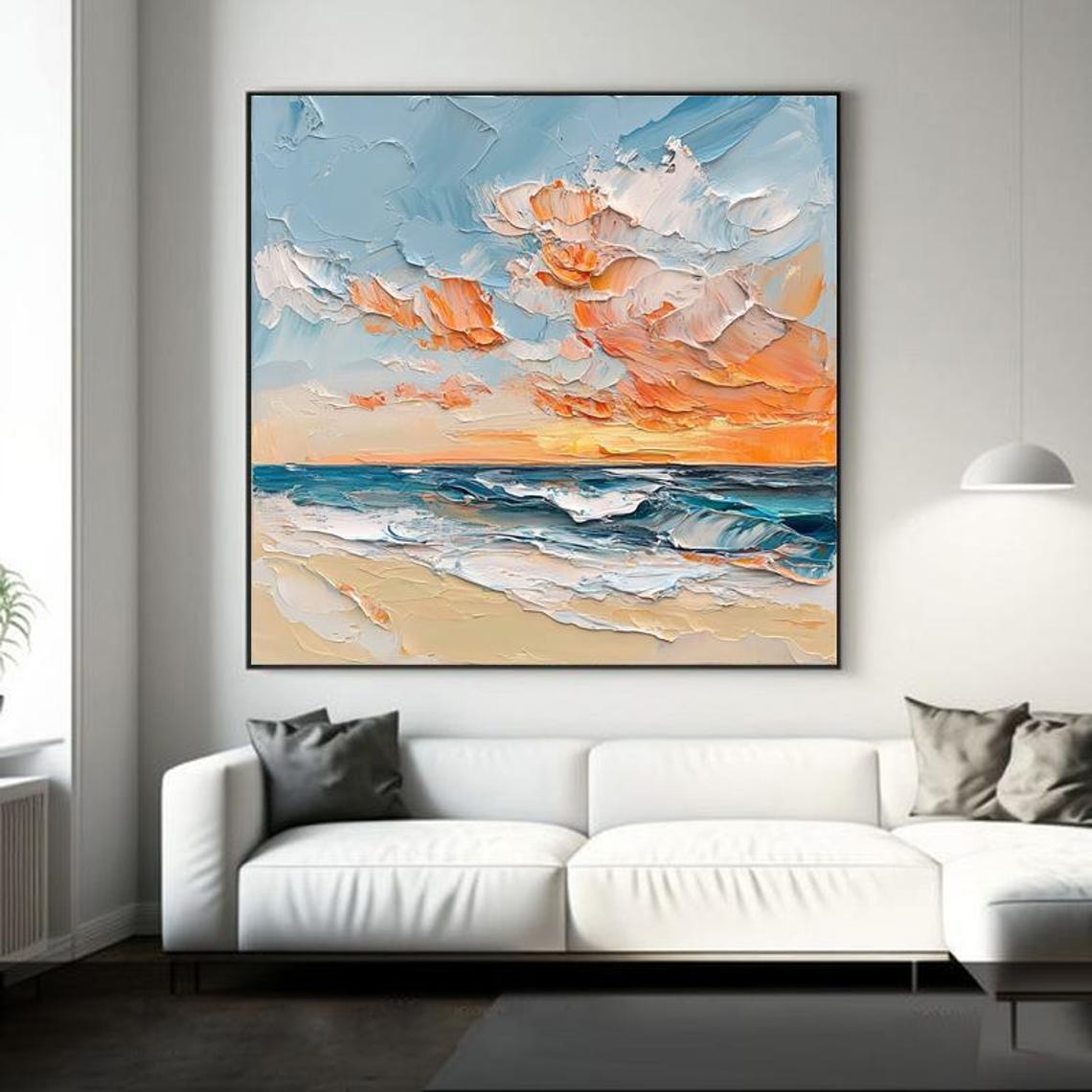 Orange Sunset Clouds Drifting Over a Turquoise Ocean Shore Poster - Image 4