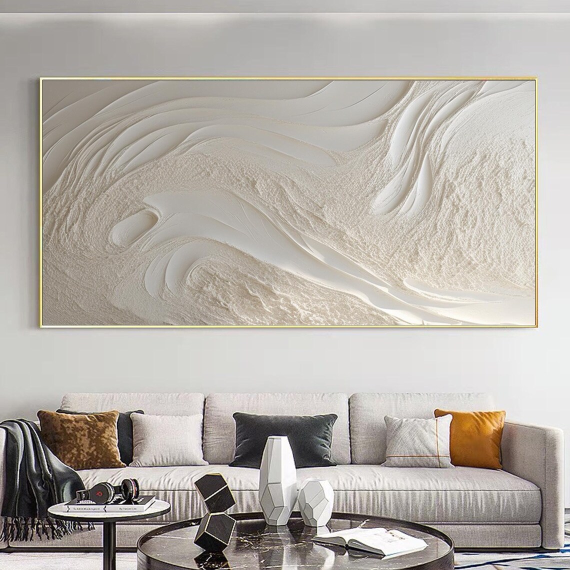 White Beach Ocean Waves Oil Painting, Abstract Art Print
