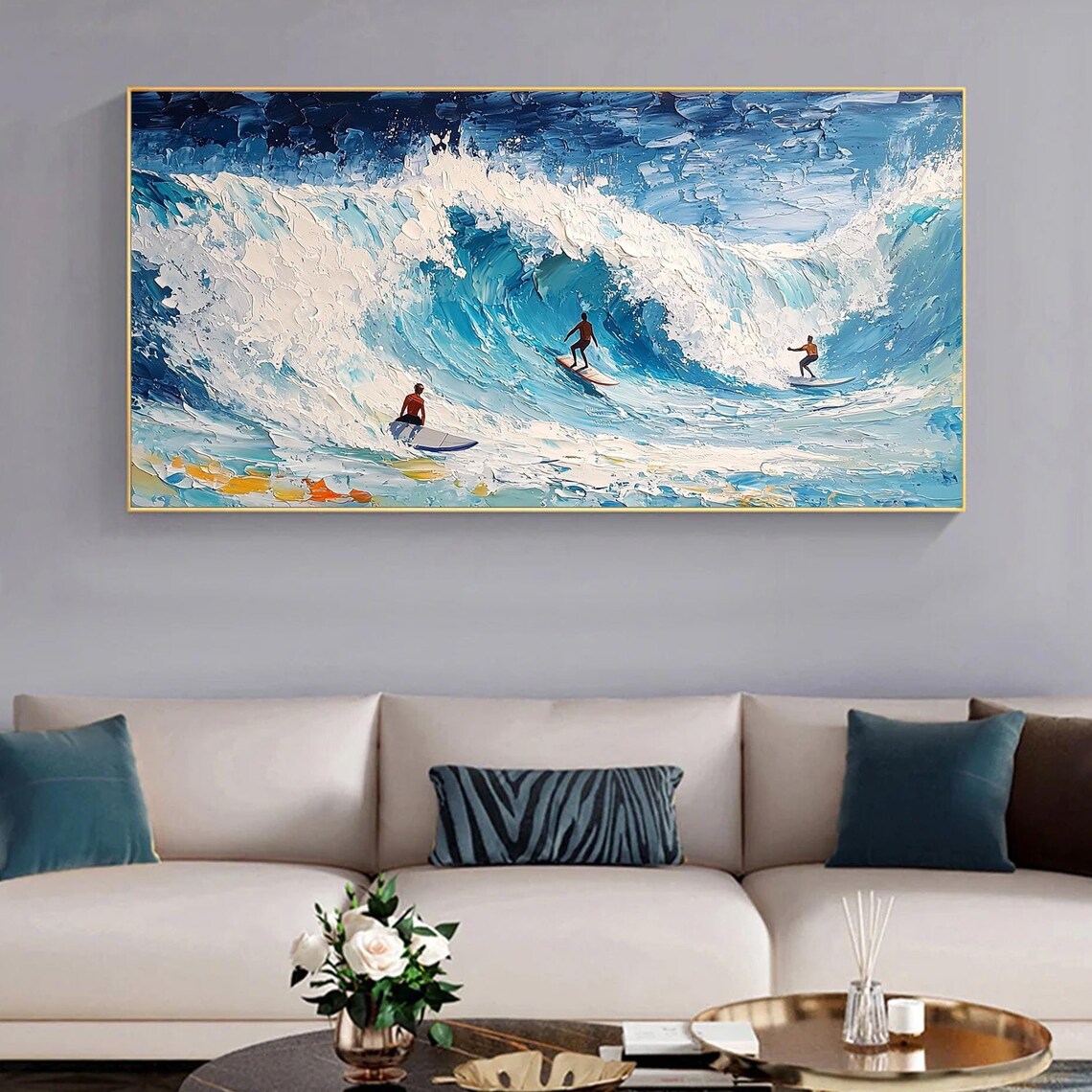 Personalized Abstract Surfing Art Poster, Blue Ocean Waves - Image 4