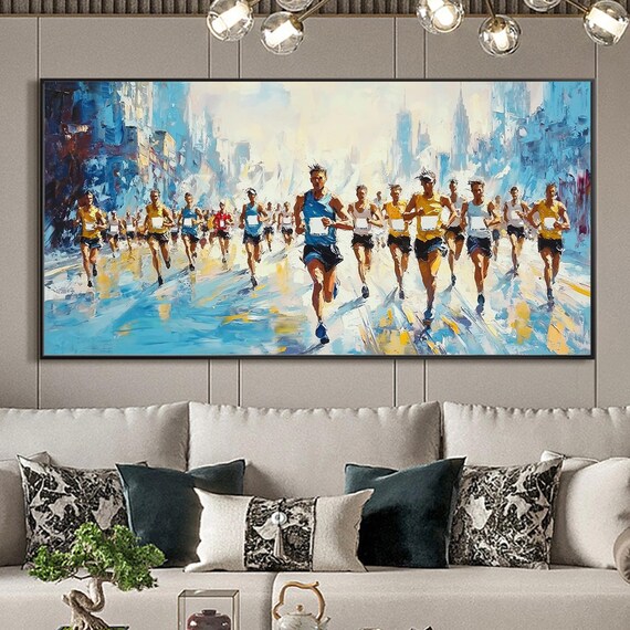 Abstract Running Marathon Poster, Oil-Painting Style