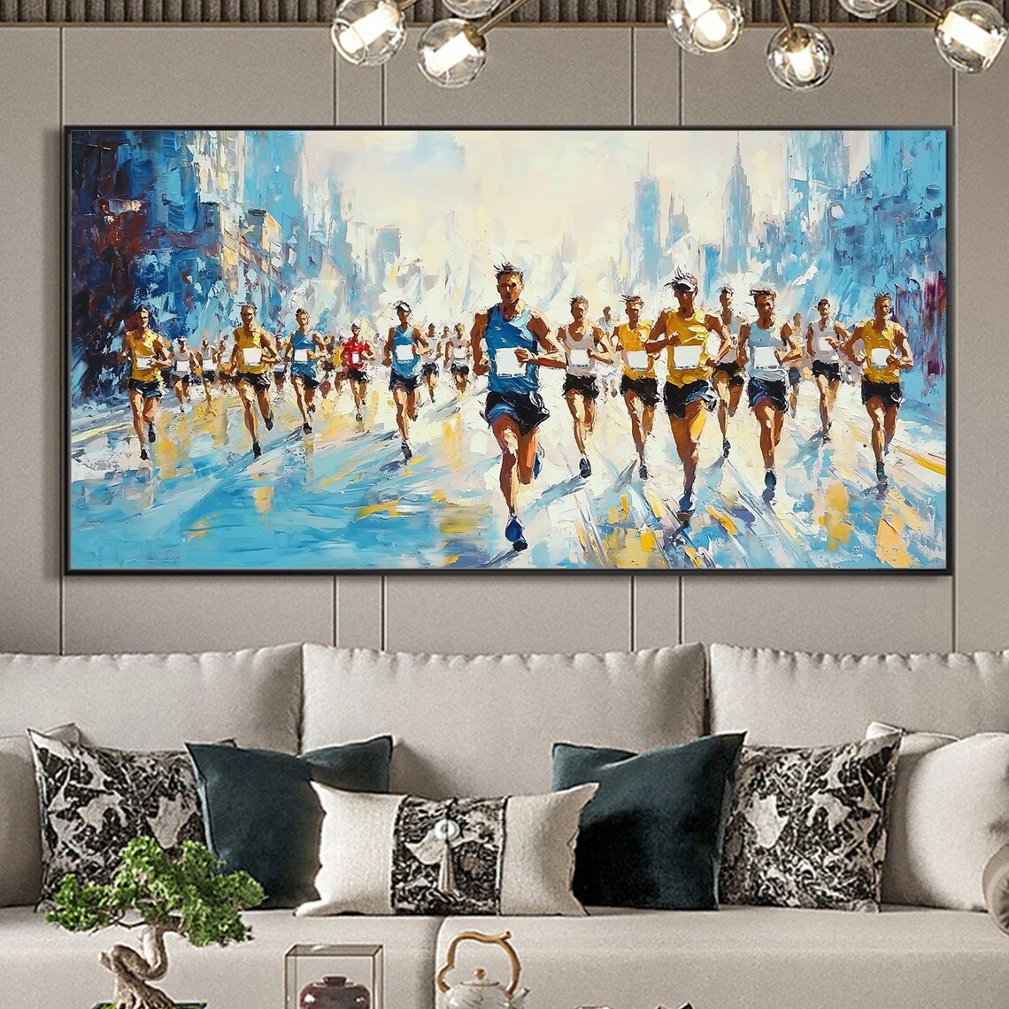 Abstract Running Marathon Poster, Oil-Painting Style