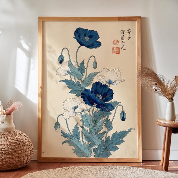 Japanese Woodblock Print Vintage Lotus Flower Art Botanical Poster Digital Download