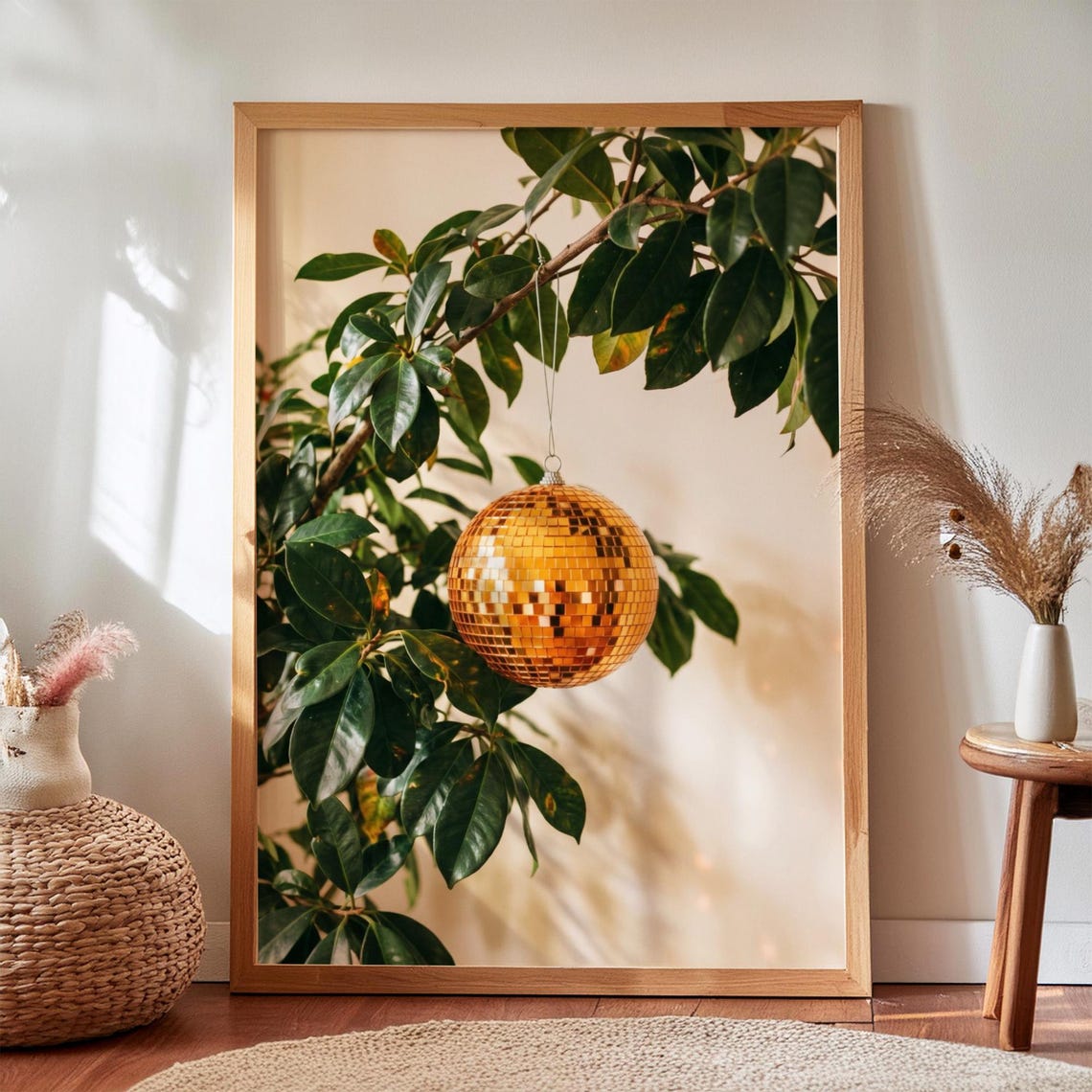 Orange Disco Ball Wall Art Retro Botanical Citrus Print Digital Download