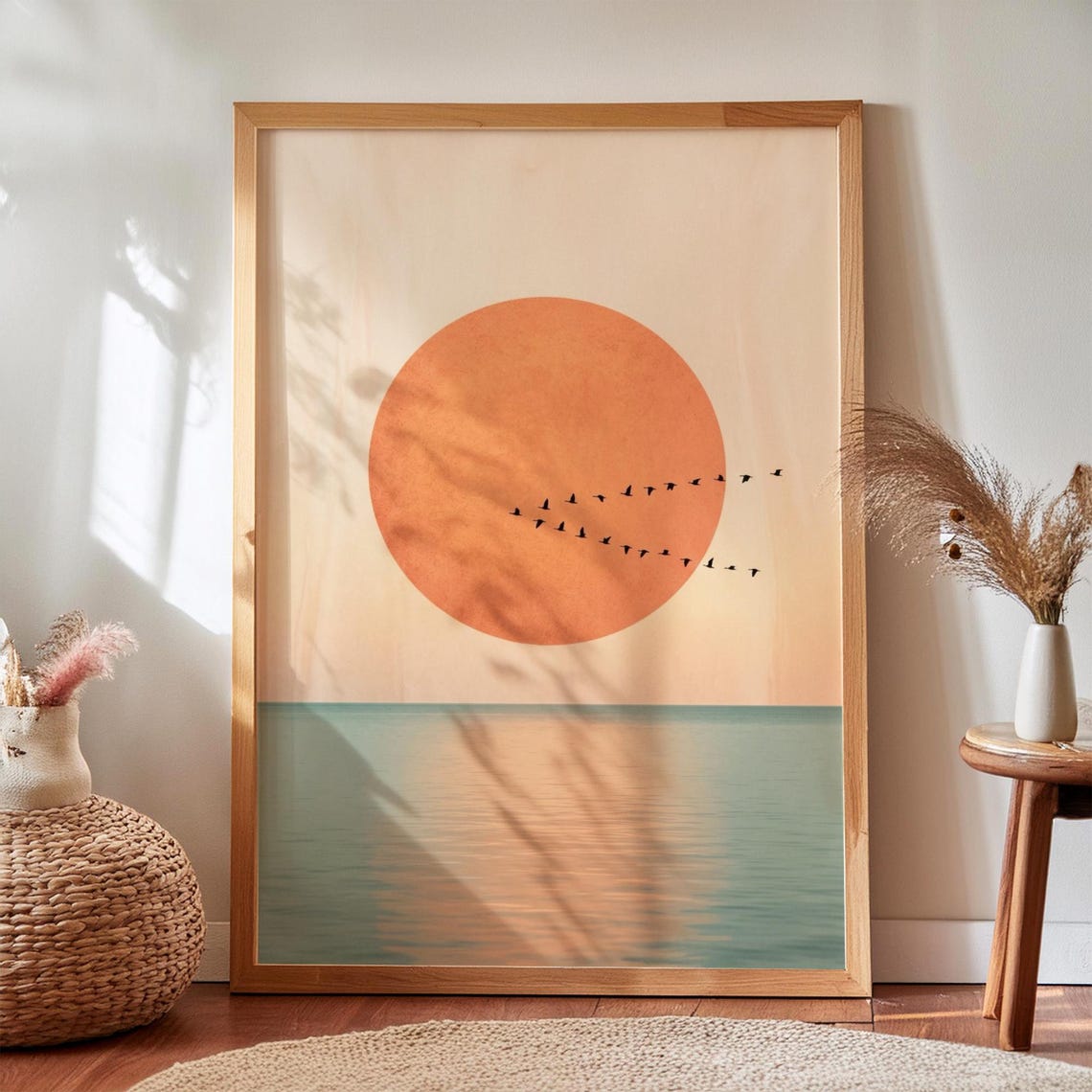 Rising Sun Over Ocean Mid Century Modern Abstract Seascape Wall Art
