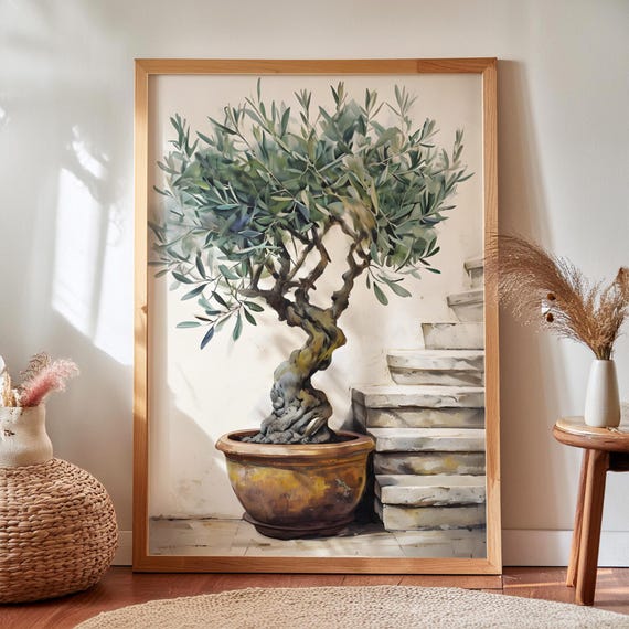 Mediterranean Olive Tree Wall Art Print Rustic Italian Decor Poster Neutral Coastal Farmhouse Artwork