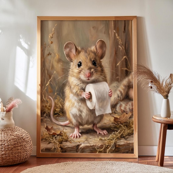 Cute Mouse Holding Toilet Paper Roll Woodland Animal Art Poster