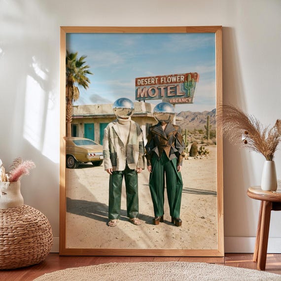 Disco Ball Head Western Motel Art Print Surreal Desert Pop Digital Download