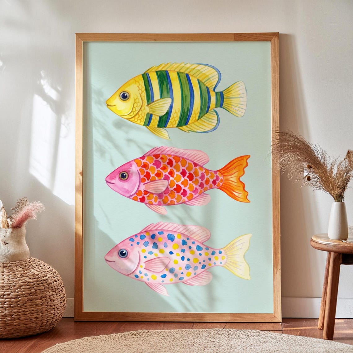 Colorful Tropical Fish Art Print Coastal Marine Life Poster Digital Download