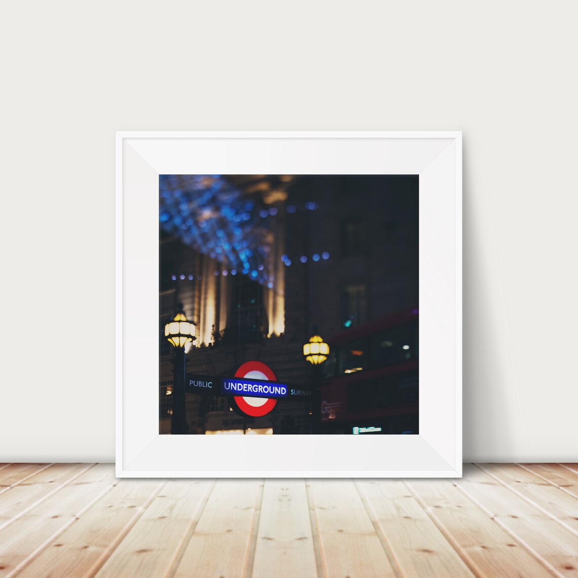 London Underground Roundel Night Piccadilly Circus Lights Photo Poster