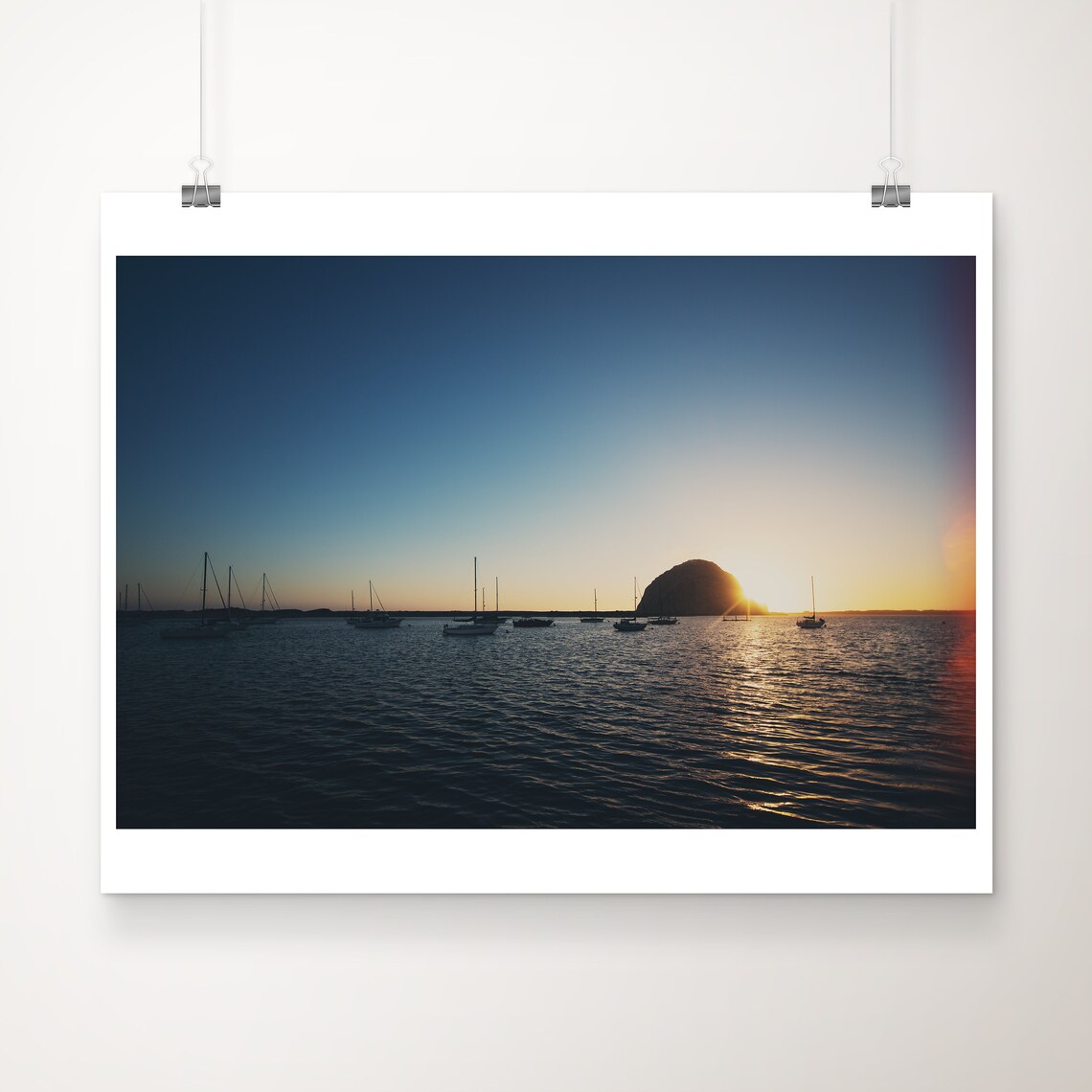 Morro Bay Sunset With Sailboat Silhouettes Ocean Photo Poster
