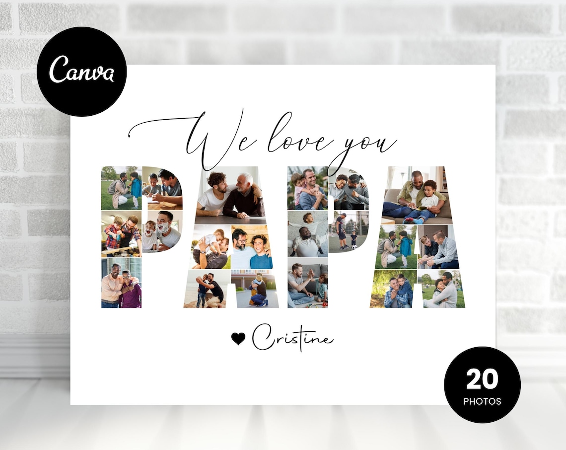 Papa Photo Collage Art Print, Best Dad Gift