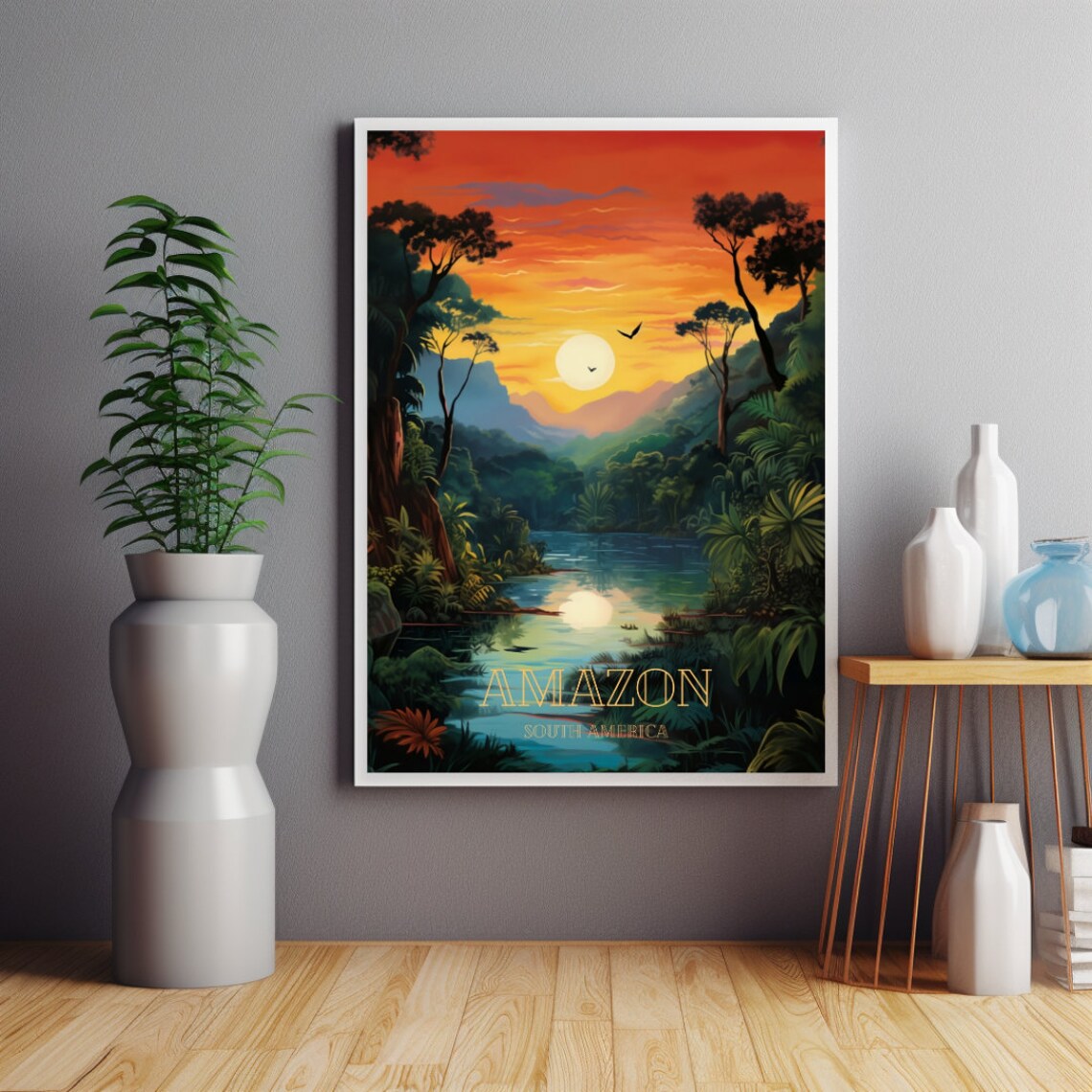 Amazon Rainforest Travel Poster, Jungle Landscape